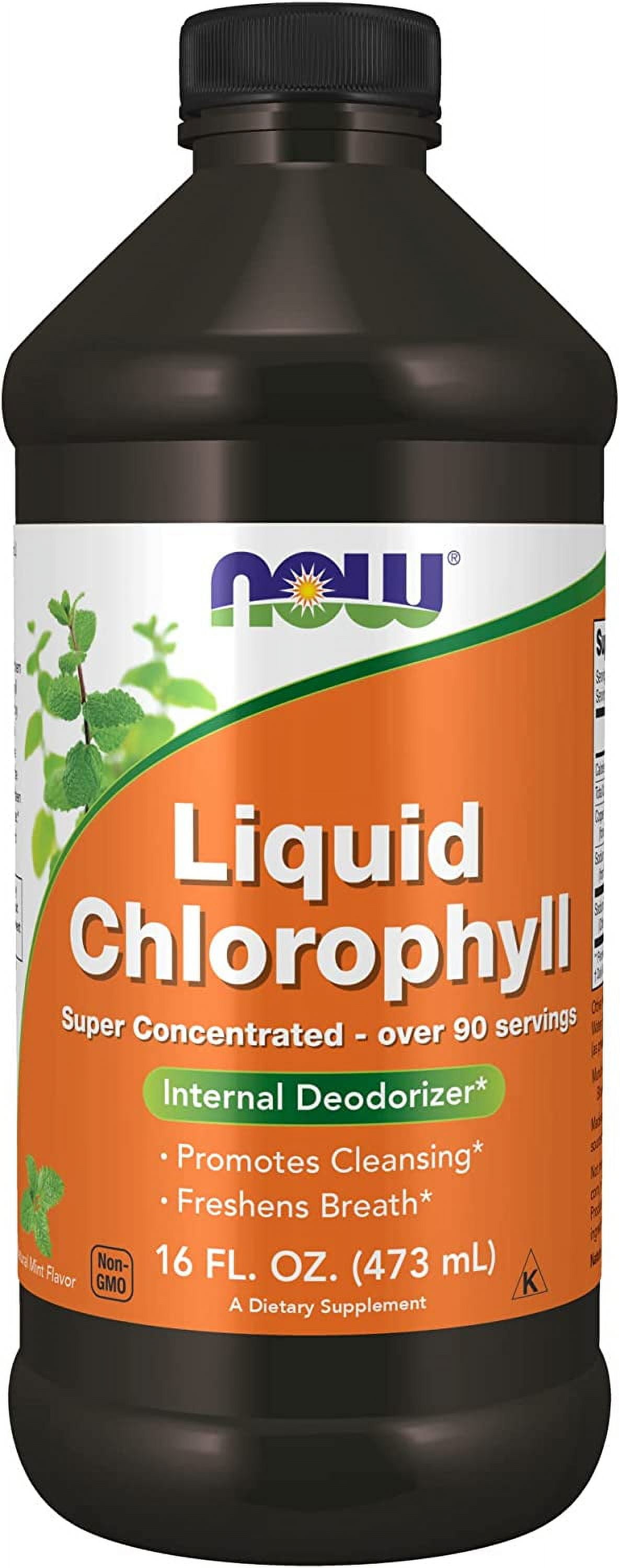 NOW Supplements, Liquid Chlorophyll, Super Concentrated, Internal Deodorizer,Boost Energy, Mint Flavor, 16-Ounce 16 Fl Oz Pack of 1