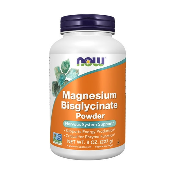 NOW Supplements, Magnesium Bisglycinate Powder, Enzyme Function*, Nervous System Support*, 8-Ounce