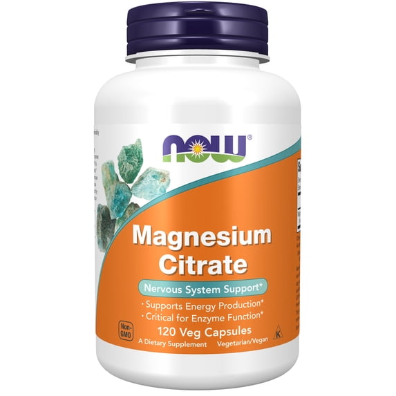 NOW Supplements, Magnesium Citrate, Enzyme Function*, Nervous System Support*, 120 Veg Capsules