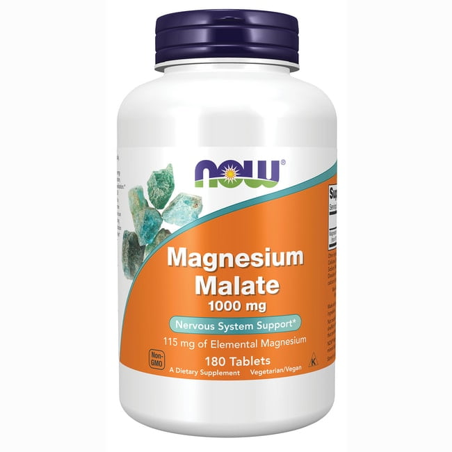 NOW Supplements, Magnesium Malate 1000 mg, Energy Production, Nervous System Support, 180 Tablets