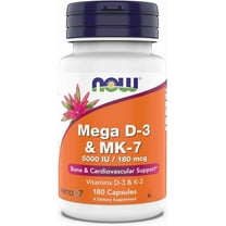 Now Supplements, Mega D-3 & MK-7, 5000 IU / 180 mcg, Bone & Cardiovascular Support*, Vitamins K-3 & K-2, 180 Capsules
