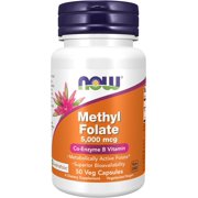 NOW Supplements, Methyl Folate 5000 mcg, Superior Bioavailability, 50 Veg Capsules