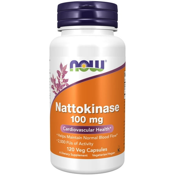 NOW Supplements, Nattokinase 100 mg (from Non-GMO Soy) with 2,000 FUs of Activity, 120 Veg Capsules