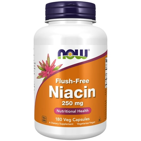 NOW Supplements, Niacin (Vitamin B-3) 250 mg, Flush-Free, Nutritional Health, 180 Veg Capsules