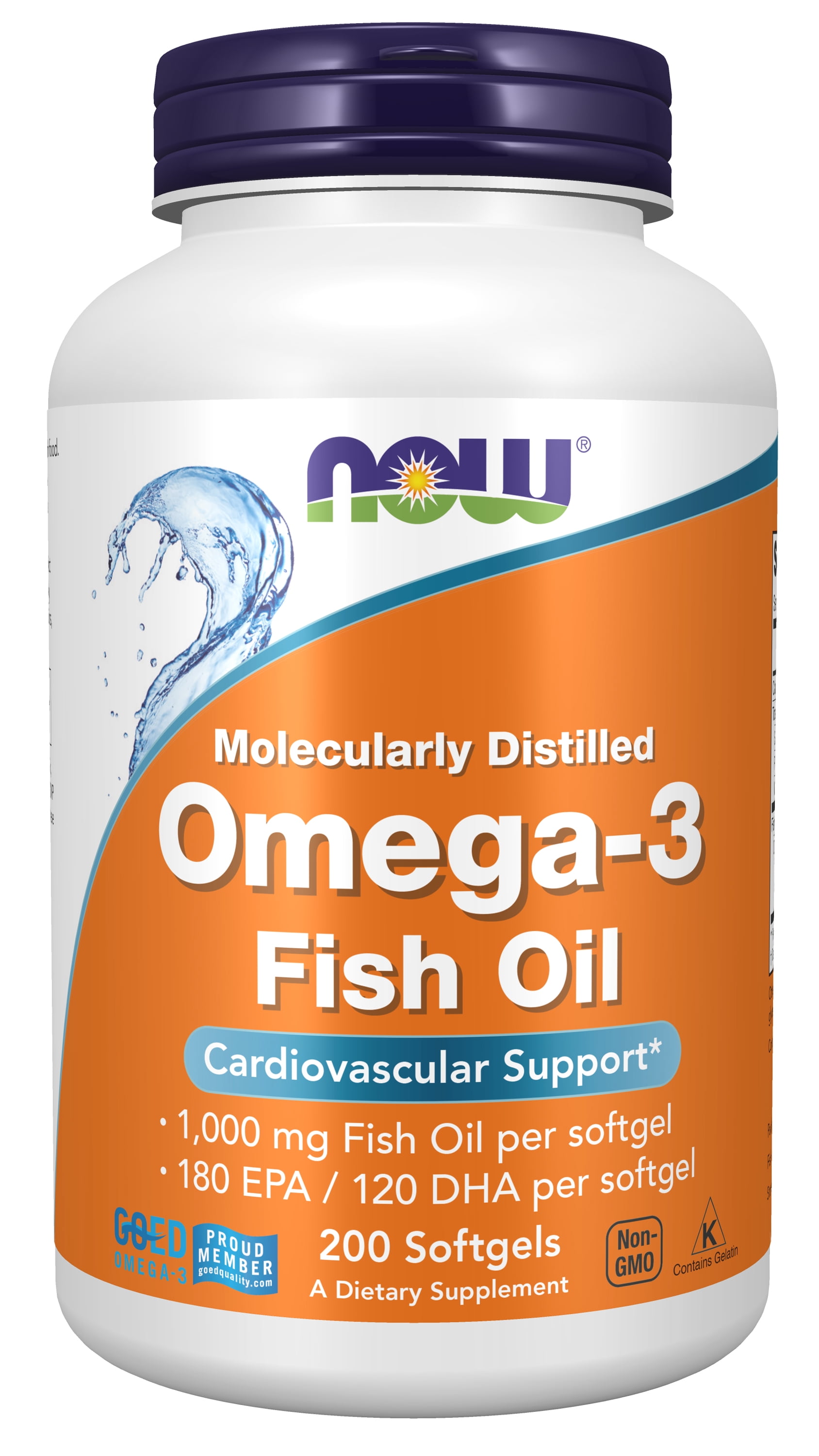 NOW Supplements Natural Fish Oil Omega 3 180 EPA 120 DHA Cardiovascular Support 200 Softgels Walmart