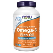 NOW Supplements, Omega-3 180 EPA / 120 DHA, Molecularly Distilled, Cardiovascular Support*, 200 Softgels