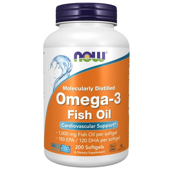NOW Supplements, Omega-3 180 EPA / 120 DHA, Molecularly Distilled, Cardiovascular Support*, 200 Softgels