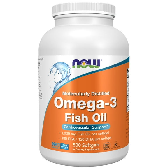 NOW Supplements, Omega-3 180 EPA / 120 DHA, Molecularly Distilled, Cardiovascular Support, 500 Softgels