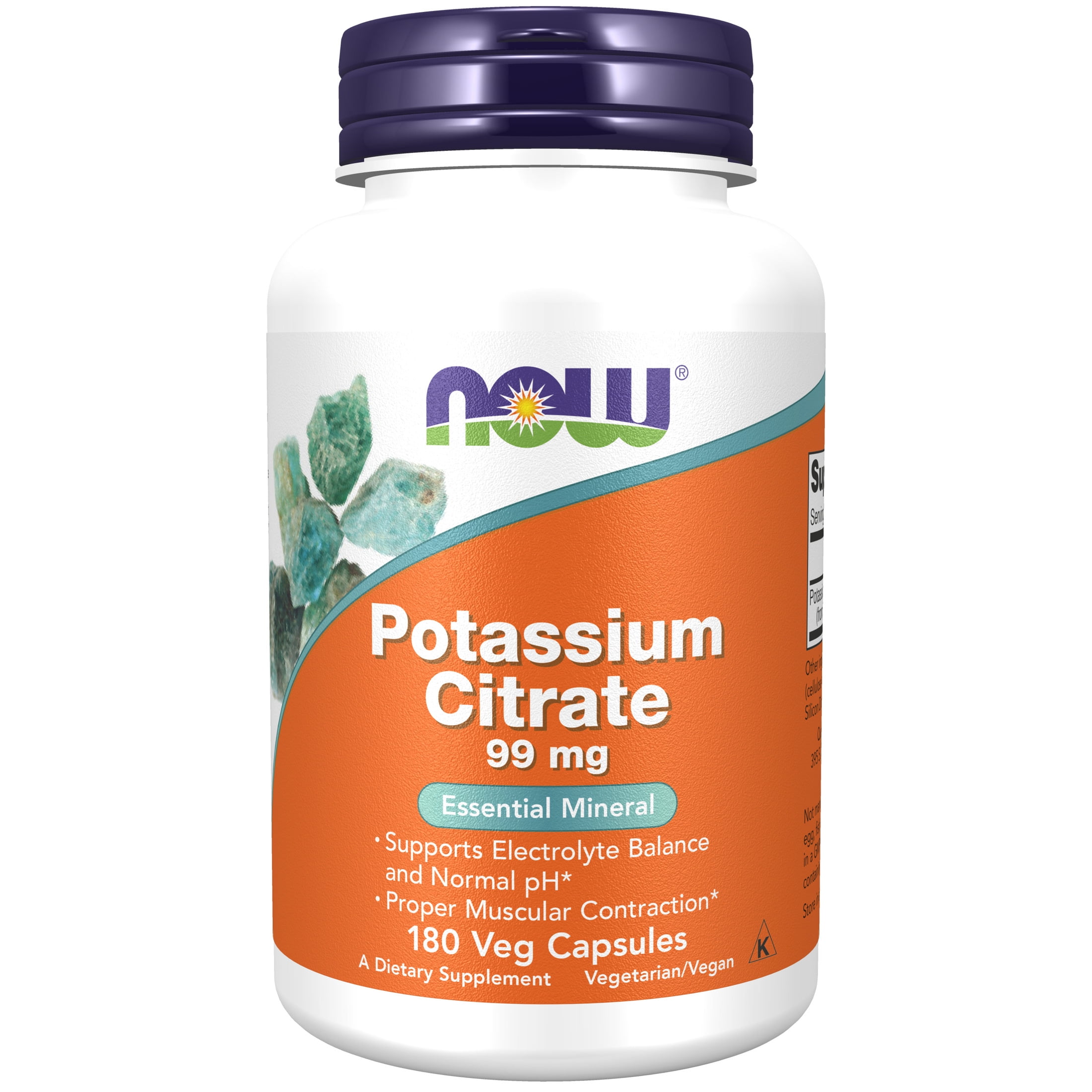 NOW Supplements, Potassium Citrate 99 mg, Supports Electrolyte Balance, 180 Veg Capsules