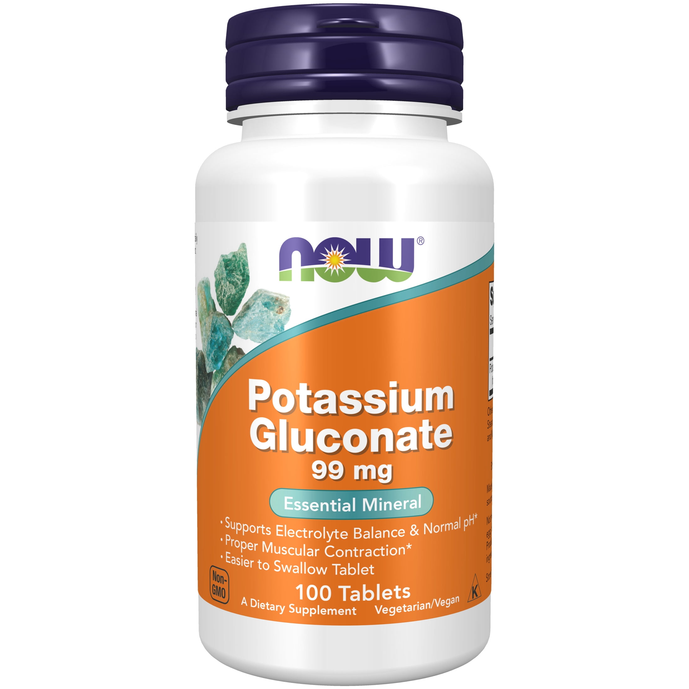 NOW Supplements, Potassium Gluconate 99mg, Easier to Swallow, Essential Mineral*, 100 Tablets