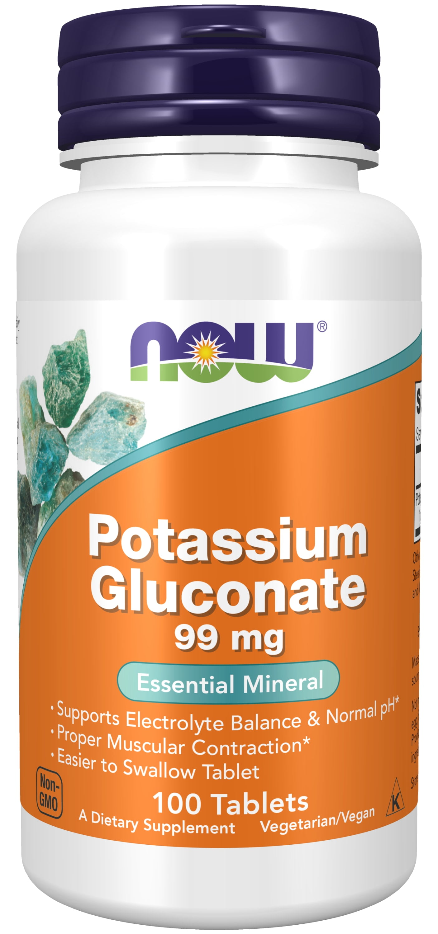 NOW Supplements, Potassium Gluconate 99mg, Easier to Swallow, Essential Mineral*, 100 Tablets