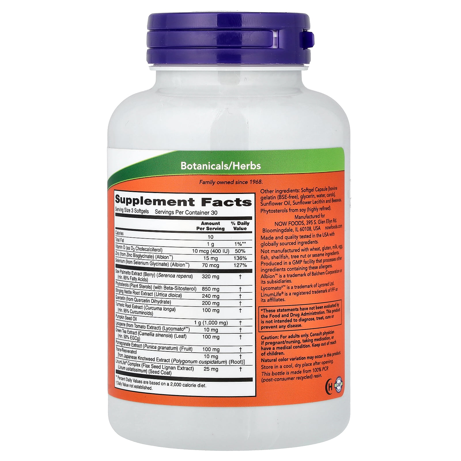 NOW Supplements, Prostate Health, Clinical Strength Saw Palmetto, Beta-Sitosterol & Lycopene, 90 Softgels