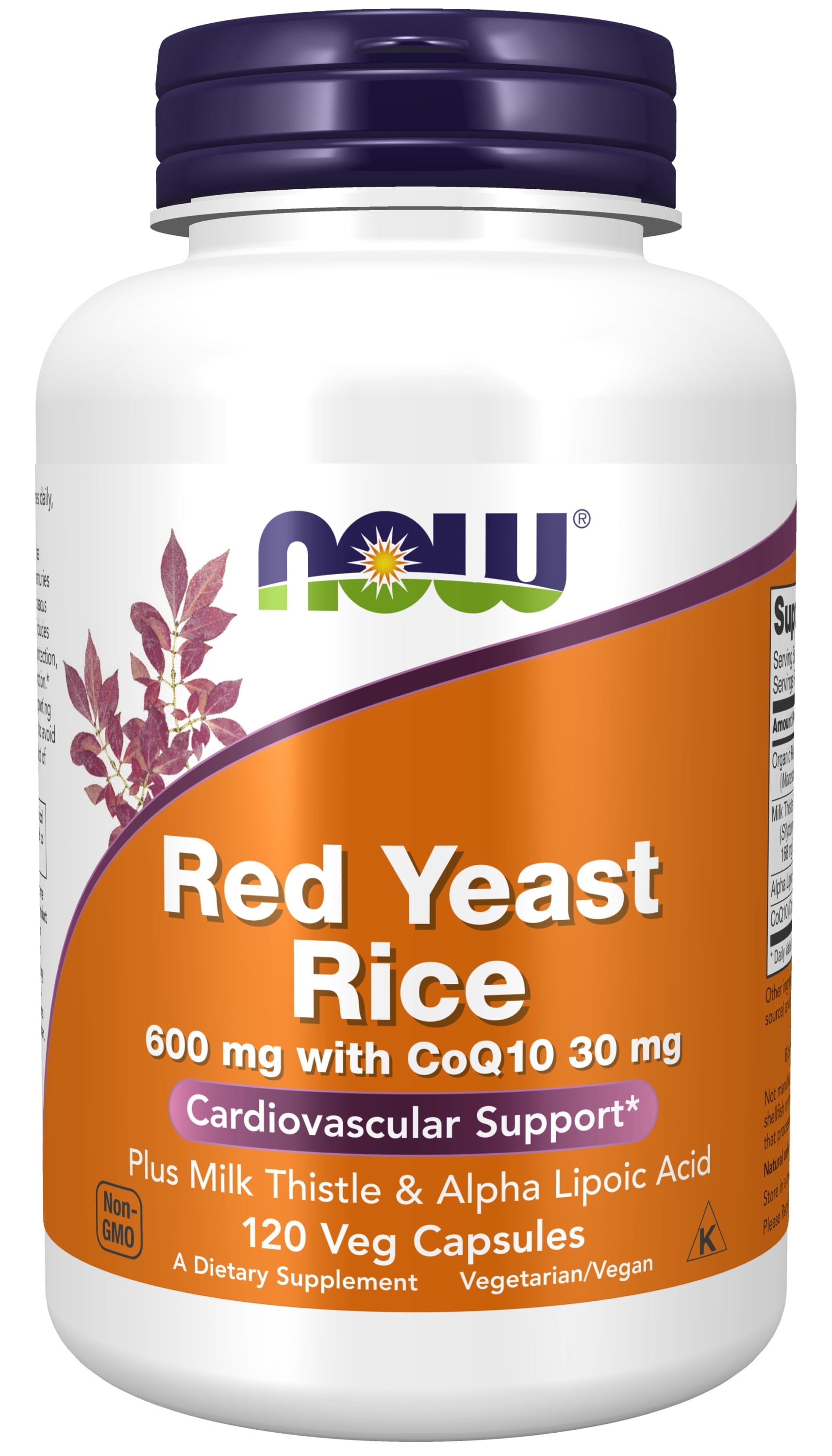 NOW Supplements, Red Yeast Rice with CoQ10, plus Milk Thistle & Alpha Lipoic Acid, 120 Veg Capsules