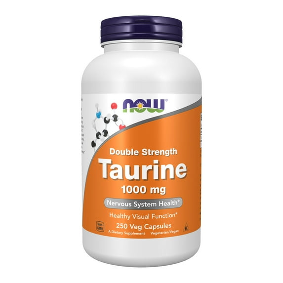 NOW Supplements, Taurine 1,000 mg, Double Strength, Nervous System Health*, 250 Veg Capsules