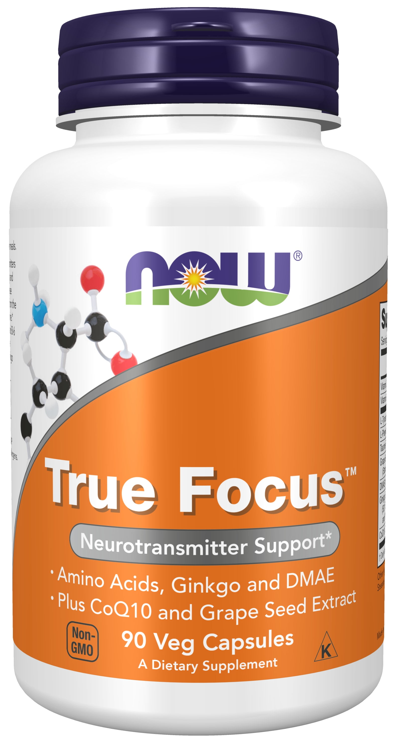 NOW Supplements, True Focus™ with Amino Acids, Ginkgo and DMAE + CoQ10 and Grape Seed Extract
