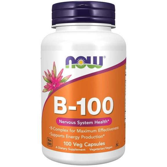 NOW Supplements, Vitamin B-100, Energy Production*, Nervous System Health*, 100 Veg Capsules