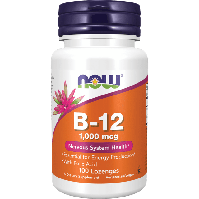 NOW Supplements, Vitamin B-12 1,000 mcg with Folic Acid, Nervous System Health*, 100 Chewable Lozenges