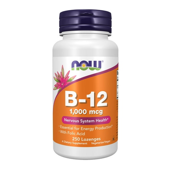 NOW Supplements, Vitamin B-12 1,000 mcg with Folic Acid, Nervous System Health*, 250 Chewable Lozenges
