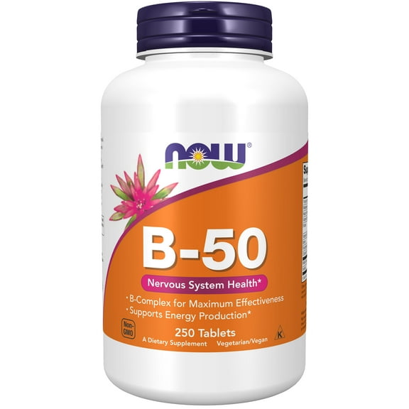 NOW Supplements, Vitamin B-50 mg, Energy Production*, Nervous System Health*, 250 Tablets