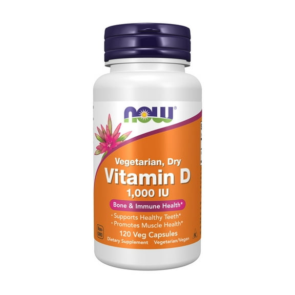 NOW Supplements, Vitamin D 1,000 IU Dry, High Potency, Strong Bones*, Structural Support*, 120 Veg Capsules