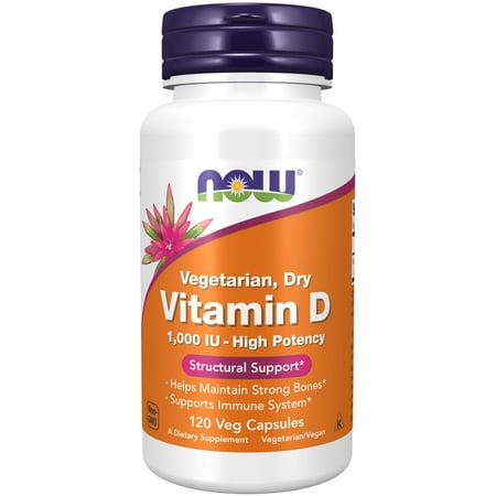 NOW Supplements, Vitamin D 1,000 IU Dry, High Potency, Strong Bones*, Structural Support*, 120 Veg Capsules