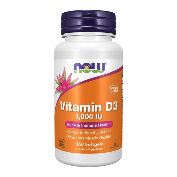 NOW Supplements, Vitamin D-3 1,000 IU, High Potency, Structural Support*, 360 Softgels