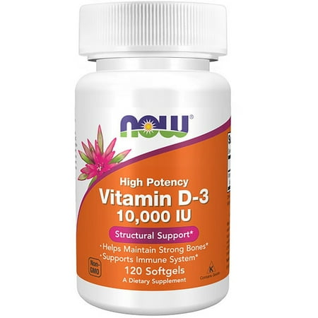 NOW Supplements, Vitamin D-3 10,000 IU, Highest Potency, Structural Support*, 120 Softgels