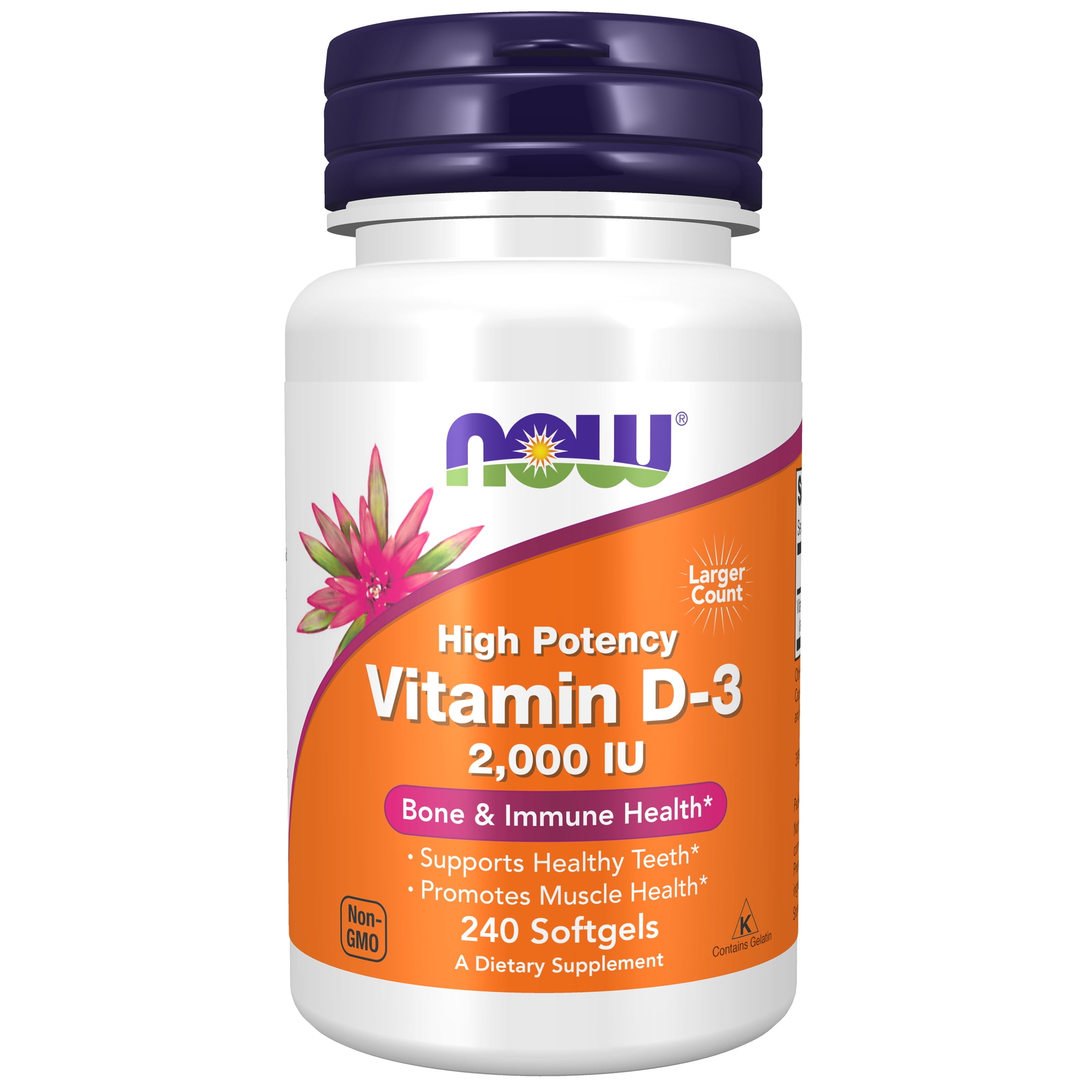 NOW Supplements, Vitamin D-3 2,000 IU, High Potency, Structural Support*, 240 Softgels