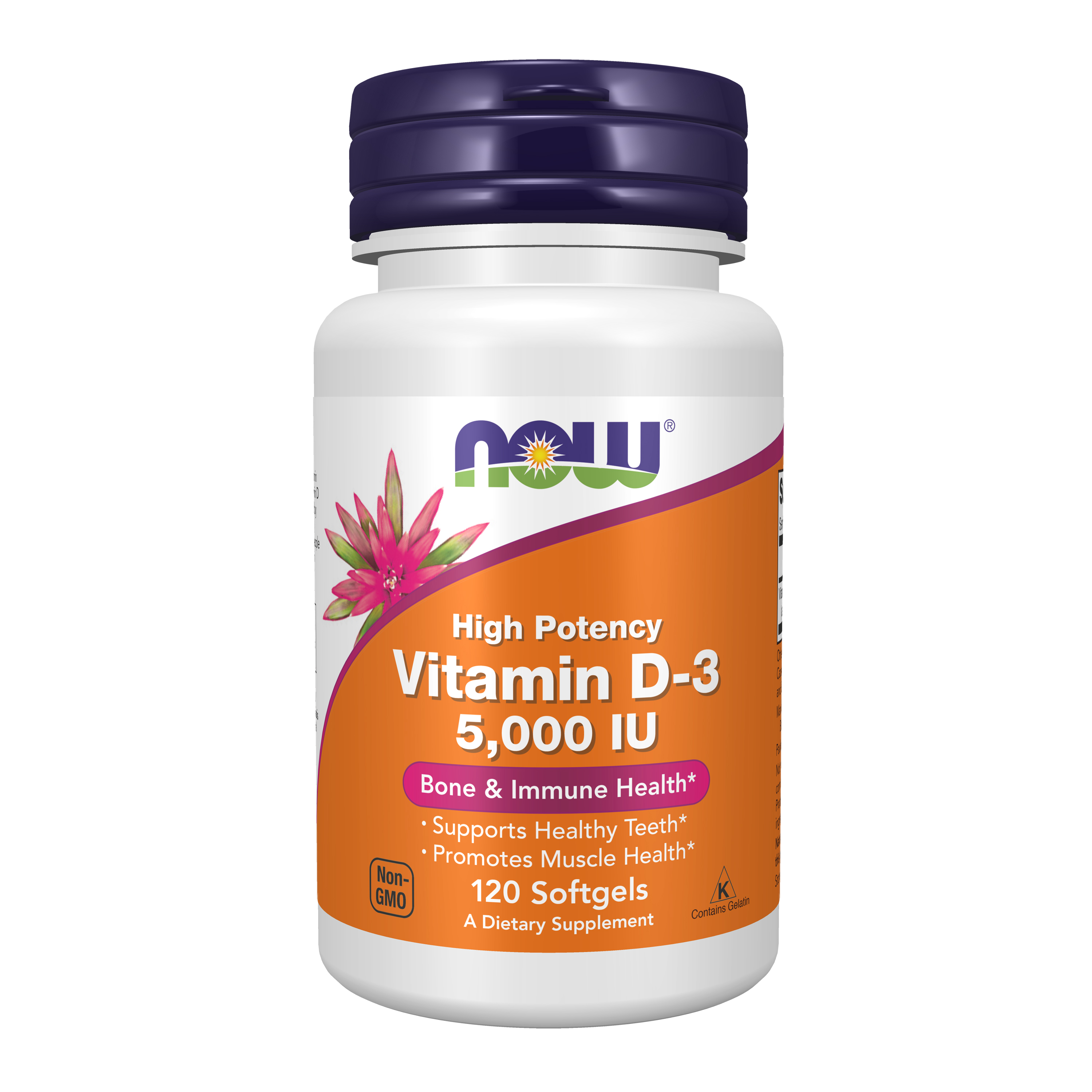 NOW Supplements, Vitamin D-3 5,000 IU, High Potency, Structural Support*, 120 Softgels - image 1 of 8