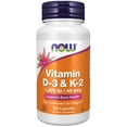 thumbnail image 1 of NOW Supplements, Vitamin D-3 & K-2, 1,000 IU/45 mcg, Plus Cardiovascular Support, Supports Bone Health, 120 Veg Capsules, 1 of 8
