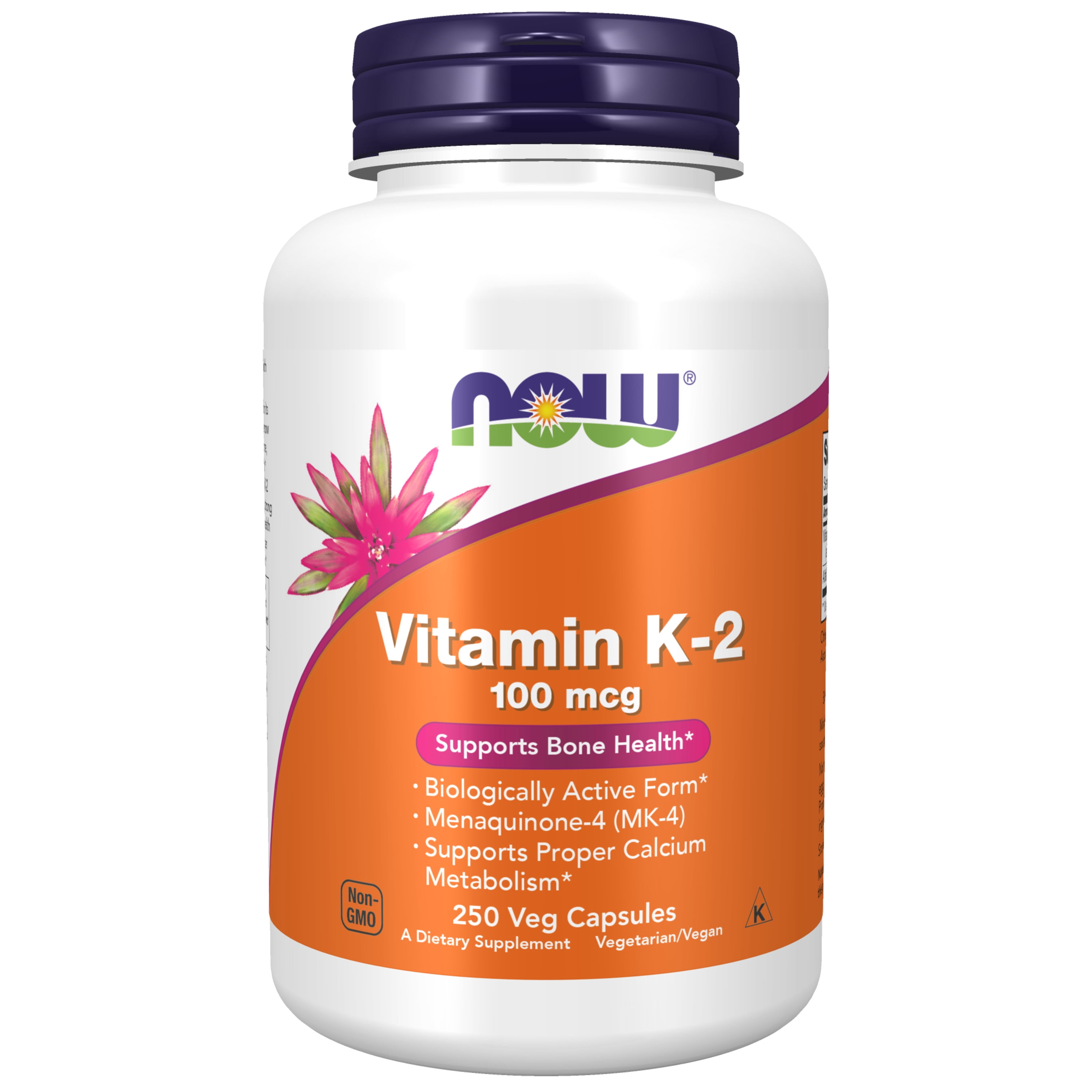 NOW Supplements, Vitamin K-2 100 mcg, Menaquinone-4 (MK-4), Supports Bone Health*, 250 Veg Capsules