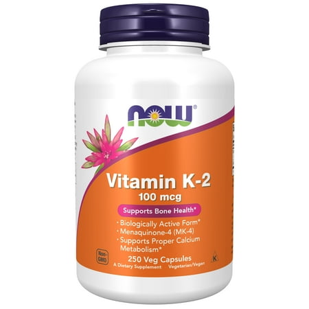 NOW Supplements, Vitamin K-2 100 mcg, Menaquinone-4 (MK-4), Supports Bone Health*, 250 Veg Capsules