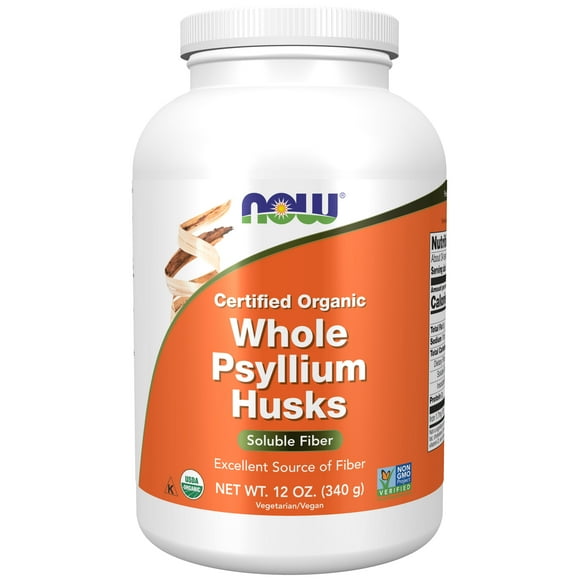 NOW Supplements, Whole Psyllium Husks, Certified Organic, Non-GMO Project Verified, Soluble Fiber, 12-Ounce