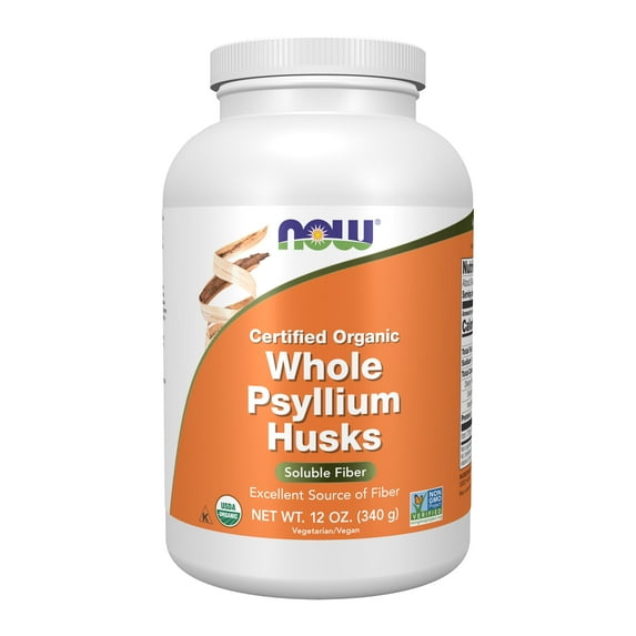NOW Supplements, Whole Psyllium Husks, Certified Organic, Non-GMO Project Verified, Soluble Fiber, 12-Ounce