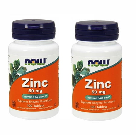 NOW Supplements, Zinc (Zinc Gluconate) 50 mg, Supports Enzyme Functions*, Immune Support*, 100 Tablets - 2 Packs