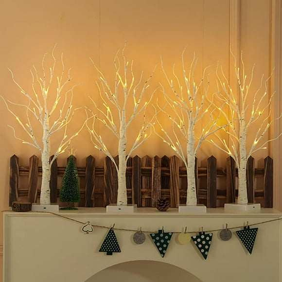 NOWSTO 4Pack 2FT Indoor Lighted Birch Tree,  Artificial Tree with 24 Warm White Lights,Christmas Home  Tabletop  Decoration