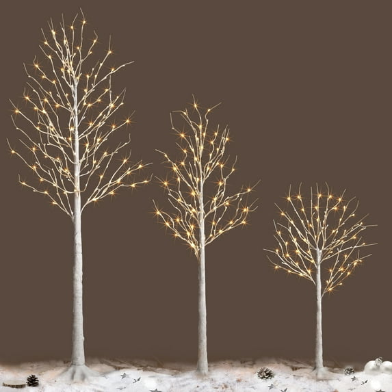 NOWSTO Birch Tree Lights, Set of 3 (4FT, 6FT, 8FT), 440 Warm White LED Lights with Timer Function, Christmas Outdoor Decor for Garden Patio Yard, Indoor Christmas Decorations for Home Bedroom Party