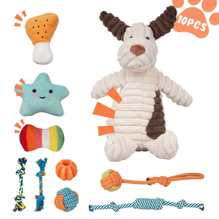 NOYAFA 10-Pack Dog Chew Toys Set for Small Dogs, Squeaky Plush, Ball, and Rope Toys for Fun and Teeth Cleaning
