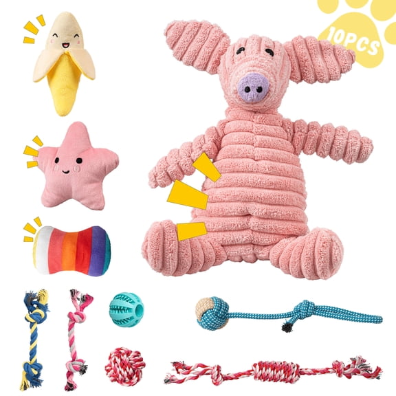 NOYAFA Smallmedium Dog Chew Toy Set, 10-Pack with Squeaky Plush, Ball, and Rope for Fun and Teeth Cleaning