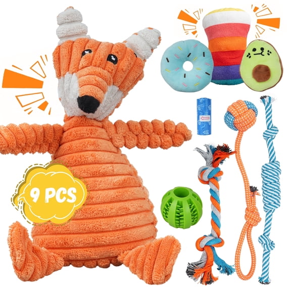 NOYAFA 9-Pack Puppy Toys for Teething Small Dogs, Squeaky Plush Chew Toys Set with Rope Toys and Treat Ball – Perfect for Training and Play