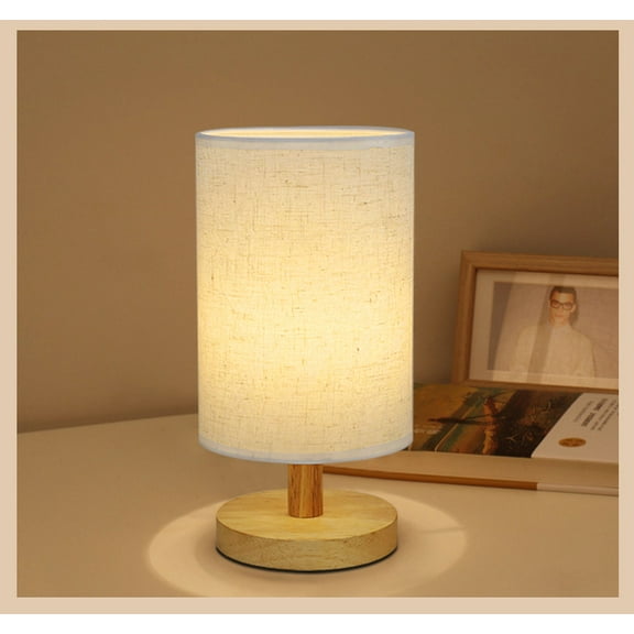 NOYAFA Bedside Table Lamp for Bedroom, 3-Way Touch Control Bedside Lamp with AC Powered, Wood Base and Linen Fabric Shade, Modern Nightstand Lamp for Living Room Office