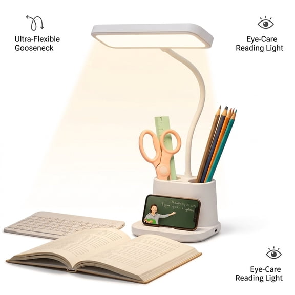 NOYAFA LED Desk Lamp with Wireless Charger, Flexible Gooseneck, 3 Color Modes Dimmable, Pen Holder for Home Office College