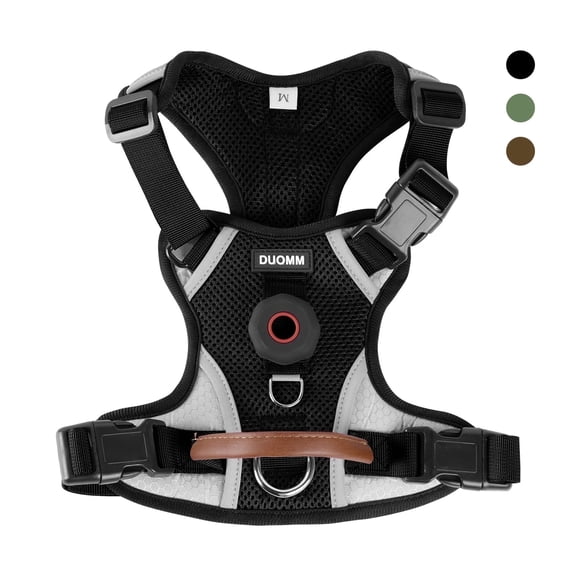 NOYAFA Dog Harness & AirTag Holder, No Pull, Reflective Soft Vest Black M