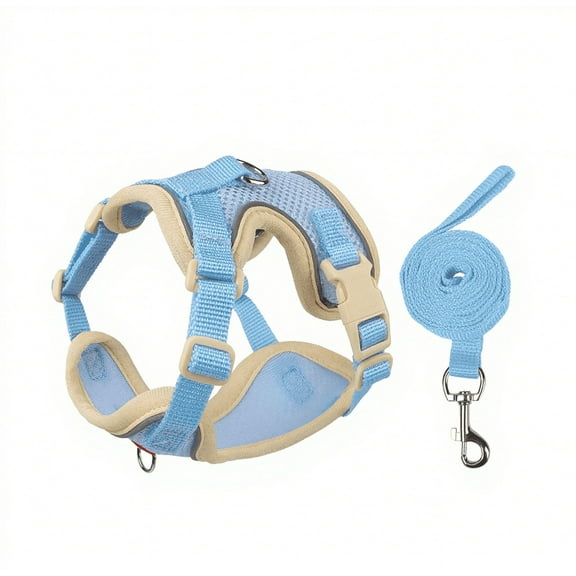 NOYAFA Dog Harness & Leash No Pull Puppy Harness for Small to Medium Dogs, Cats ,Reflective Adjustable Soft Padded D-Rings Pet Harness with Hook & Loop Fastener, Buckle (Blue S)