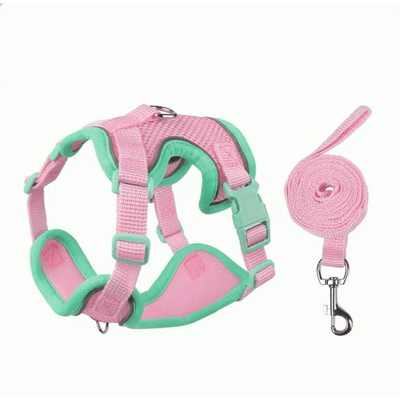 NOYAFA Dog Harness & Leash No Pull Puppy Harness for Small to Medium Dogs, Cats ,Reflective Adjustable Soft Padded D-Rings Pet Harness with Hook & Loop Fastener, Buckle （Pink M）