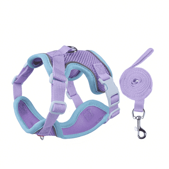 NOYAFA Dog Harness & Leash No Pull Puppy Harness for Small to Medium Dogs, Cats ,Reflective Adjustable Soft Padded D-Rings Pet Harness with Hook & Loop Fastener, Buckle （Purple S）