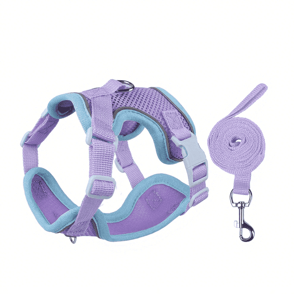NOYAFA Dog Harness & Leash No Pull Puppy Harness for Small to Medium Dogs, Cats ,Reflective Adjustable Soft Padded D-Rings Pet Harness with Hook & Loop Fastener, Buckle (Purple M)