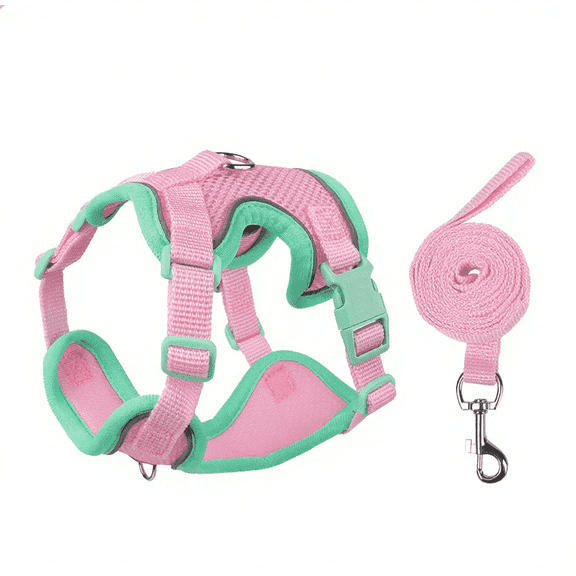 NOYAFA Dog Harness Adjustable Non-Pulling Dog Harness with Leash, Pink, L (L)