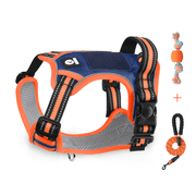 NOYAFA No Pull Dog Harness for Small to Large Dogs, Dog Vest Harness with Leash & Dog Rope Toy Fully Adjustable Harness, 360° Reflective Strip, Soft Handle (Orange, S)