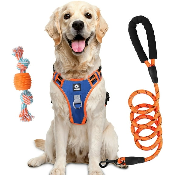 NOYAFA Dog Harness and Leash Set with Dog Rope Toy,Escape Proof No Pull Dog Vest Harness with Handle,Reflective Adjustable Soft Padded Pet Harness for Small to Large Dogs(Orange,M)
